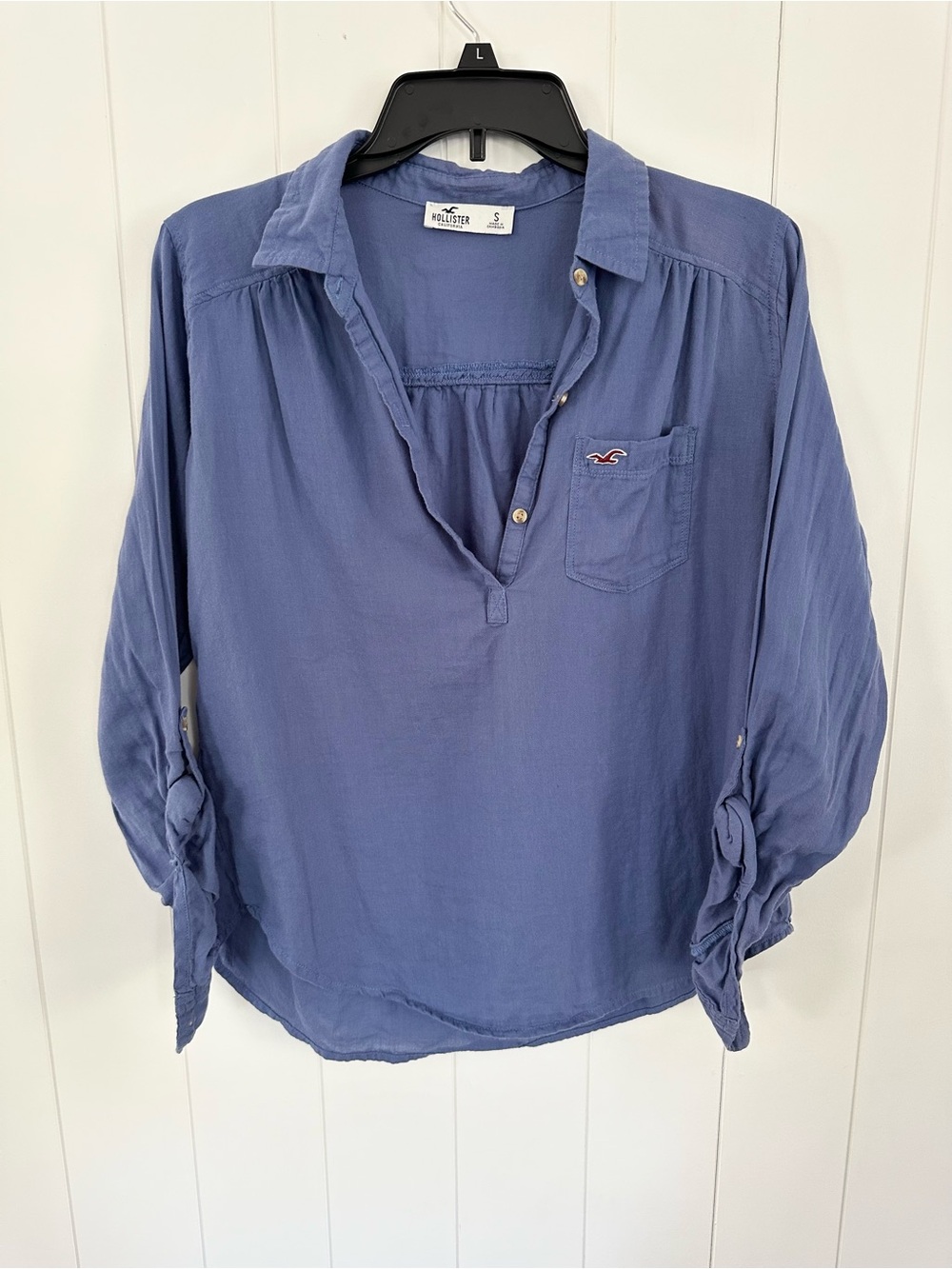 Hollister California popover shirt with button up detail in blue